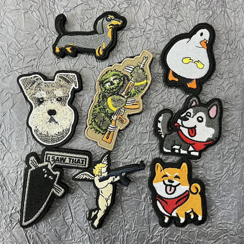 Parches bordados de perro de dibujos animados para ropa, insignias tácticas de mochila con gancho y bucle, apliques de Anime para ropa - imagen 2