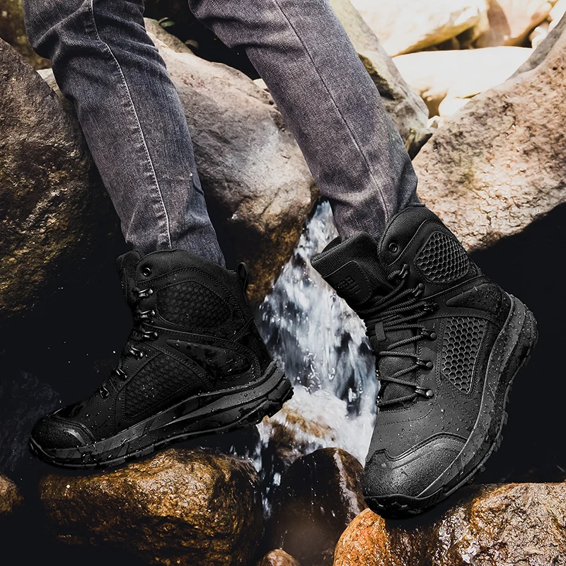 Botas tácticas de senderismo al aire libre de gran tamaño para hombre, botas militares de entrenamiento de combate, zapatos deportivos para el desierto, zapatos antideslizantes impermeables - imagen 5