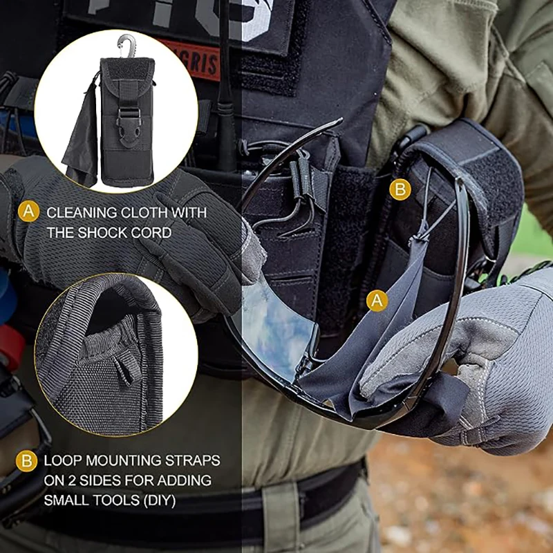 ONETIGRIS Estuche rígido para anteojos táctico MOLLE, caja de almacenamiento para gafas de sol con hebilla, soporte protector de nailon 1000D (negro) - imagen 4