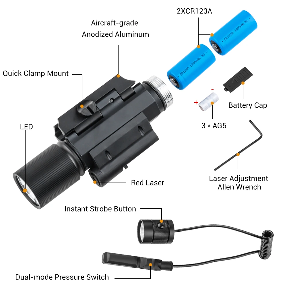 Luz de pistola, mira láser roja y verde, Combo de pistola de caza, linterna montada en riel para Rifles de pistola con interruptor de presión remoto - imagen 5