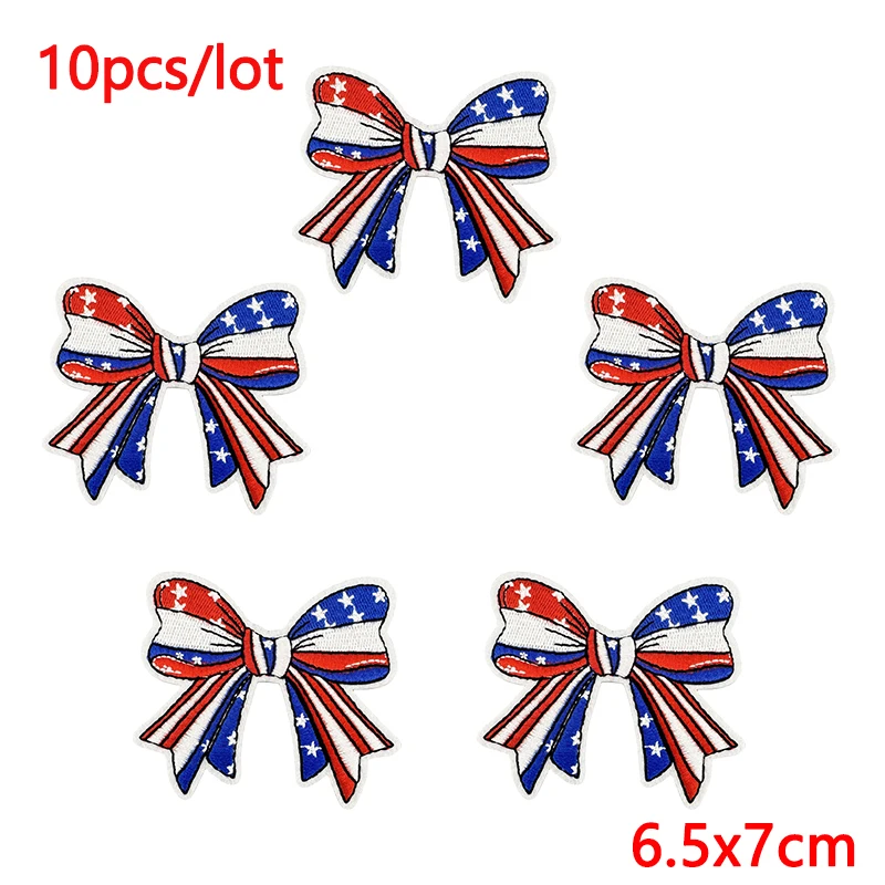 10 unids/lote de parches bordados con lazo de bandera americana para ropa, parches termoadhesivos para planchar en la chaqueta, costura DIY - imagen 3