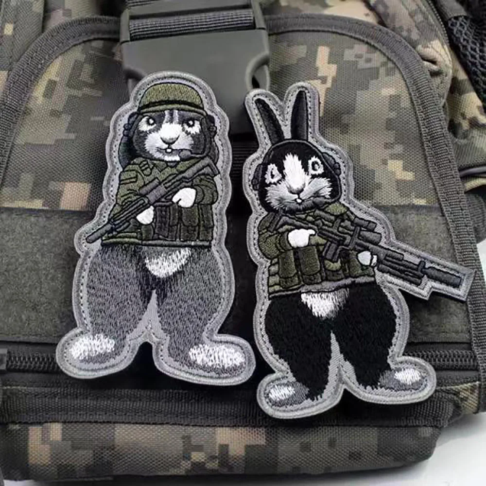 Parches bordados de guerreros de conejo, insignia de moral militar táctica, parches de bucle de gancho en ropa, chaquetas, sombreros, apliques de decoración - imagen 2