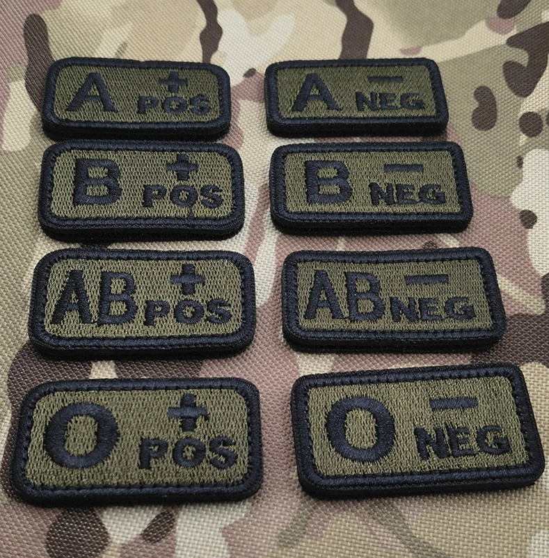 Parche bordado de tipos de sangre, insignias de tiras de grupo verde militar, bucle de gancho A AB OB + POS, pegatinas de tela, pegatina bordada 3D - imagen 2