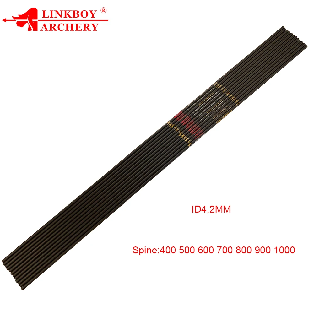 Linkboy-Flecha de carbono para tiro con arco, 12 piezas, id4.2 mm, Spine400-1800, 3 pulgadas, pluma, arco recurvo - imagen 2