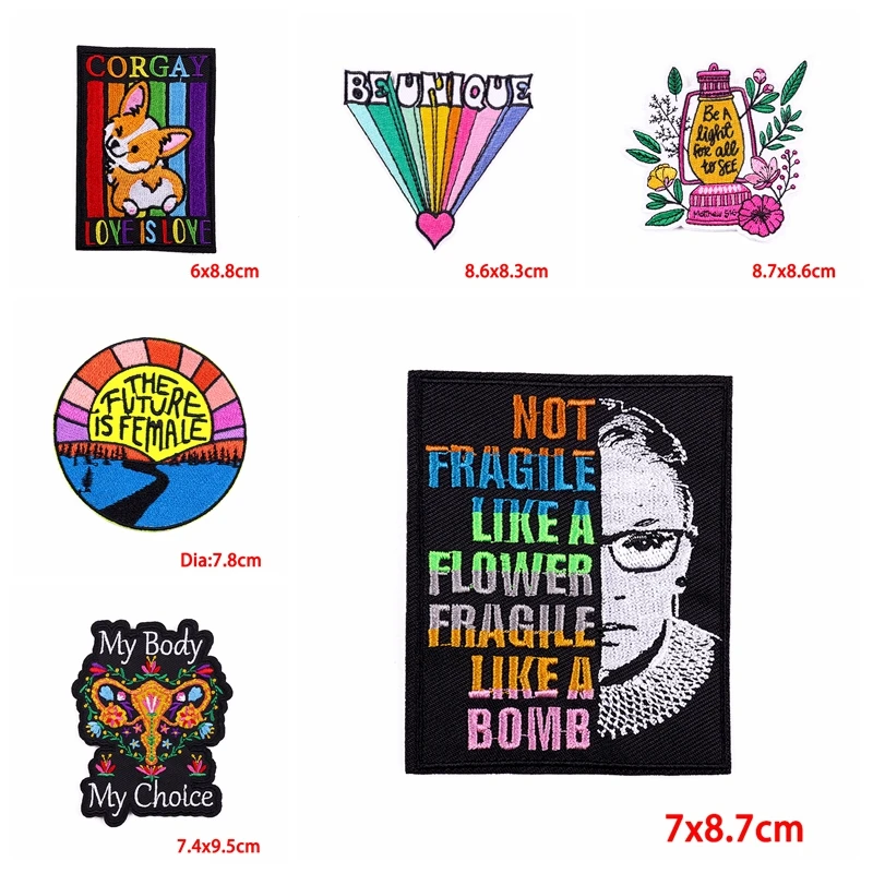 Parches termoadhesivos bordados para planchar en ropa, parche de letras Raibown, derechos de mujer, 10 unids/lote - imagen 2