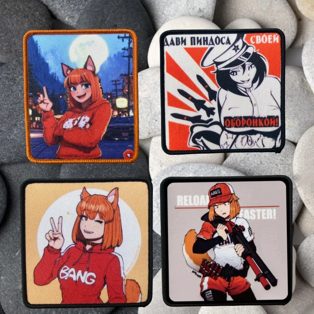 Parche de práctica de zorro, insignia de moral de chica de dibujos animados de Anime, parches de impresión del ejército militar táctico, pegatinas de sombrero para mochila con gancho y bucle - imagen 2