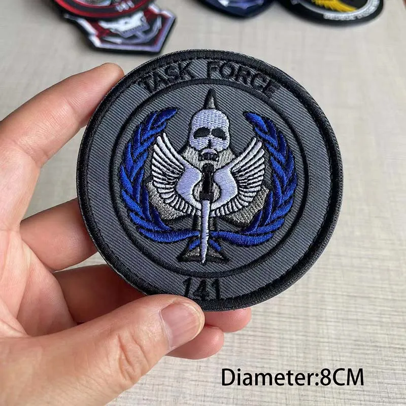 Task Force 141, parches de apliques bordados con emblema OPS negro con gancho y bucle, pegatinas de mochila táctica militar, insignia de brazalete - imagen 5