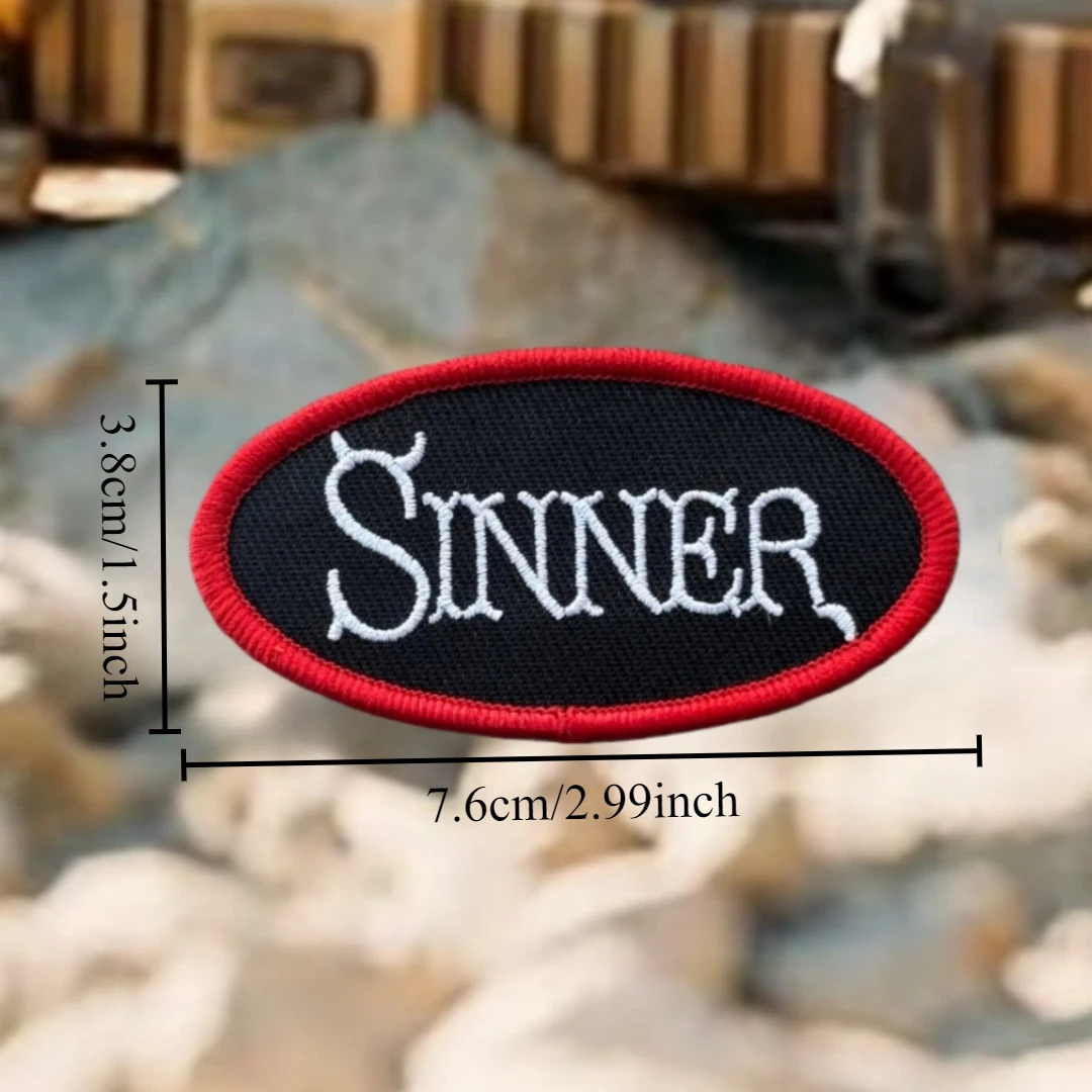 Parche SINNER de Jesús Cristo, del diablo religioso, insignia de moral táctica bordada, parches de gancho y bucle para ropa, pegatinas para mochila - imagen 2