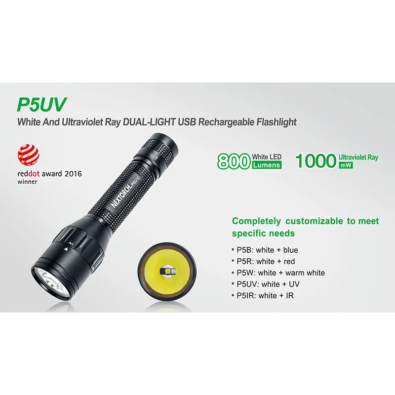 NEXTORCH P5 UV LED linterna, 1000 mw UV doble luz intensa, alta potencia, antorcha recargable de alto brillo, 360 ° inspección - imagen 2