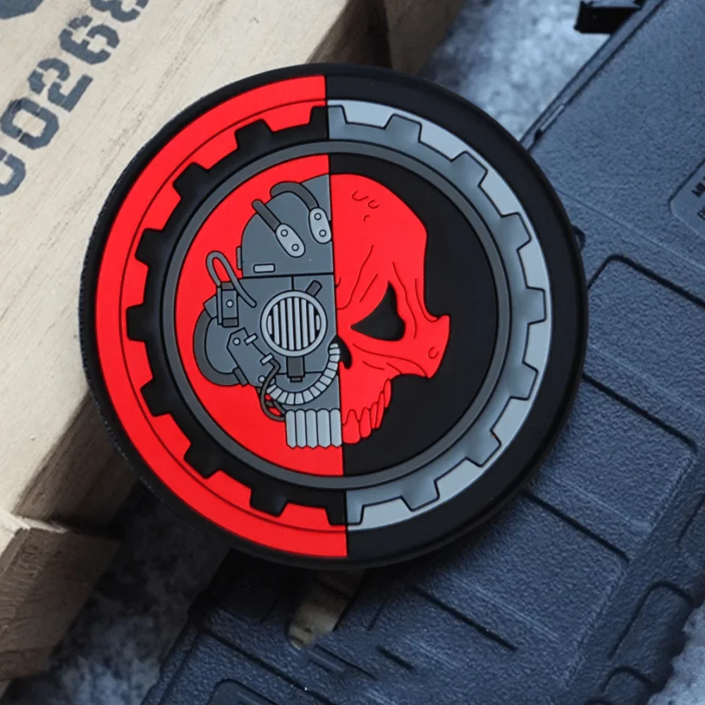 Parches de gancho y bucle de PVC con calavera mecánica de veterano, parche táctico, insignia de moral militar, apliques, brazalete, pegatinas para mochila - imagen 3