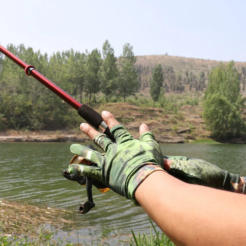 Guantes de pesca antideslizantes de verano, protección solar, manopla de pesca con corte de tres dedos, guantes de caza de camuflaje biónico finos y transpirables - imagen 5