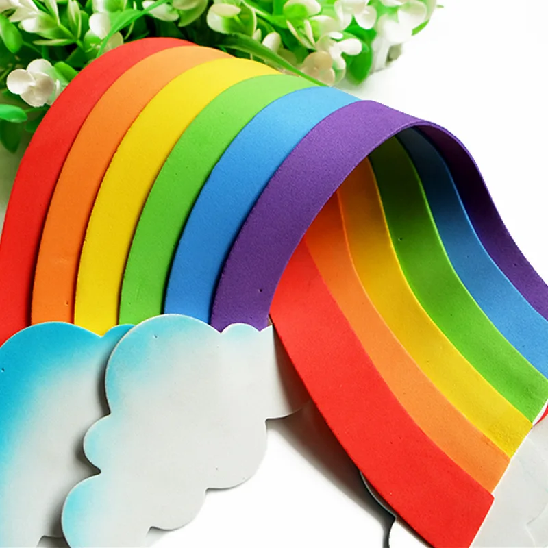 Pegatinas de pared de goma hechas a mano de espuma EVA para niños, juguete educativo de aprendizaje, cielo, Arco Iris, nube, sol, luna, bricolaje - imagen 3