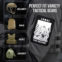 Parche de PVC con esqueleto "THE READER", chaleco táctico, sombreros con gancho y bucle, insignia de moral, pegatinas para mochila, parches para brazalete para ropa