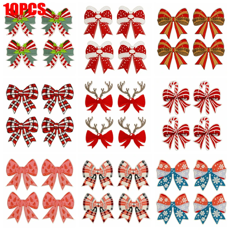10 Uds. De lazo de Navidad colorido bordado DIY, parche de lazo de copo de nieve de dibujos animados, parches para planchar para ropa, insignias de bordado para coser DIY - imagen 2