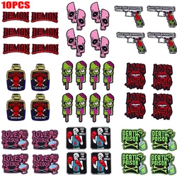 Parche bordado de calavera de terror personalizado, botella Punk, parches termoadhesivos para ropa, bricolaje, 10 Uds.