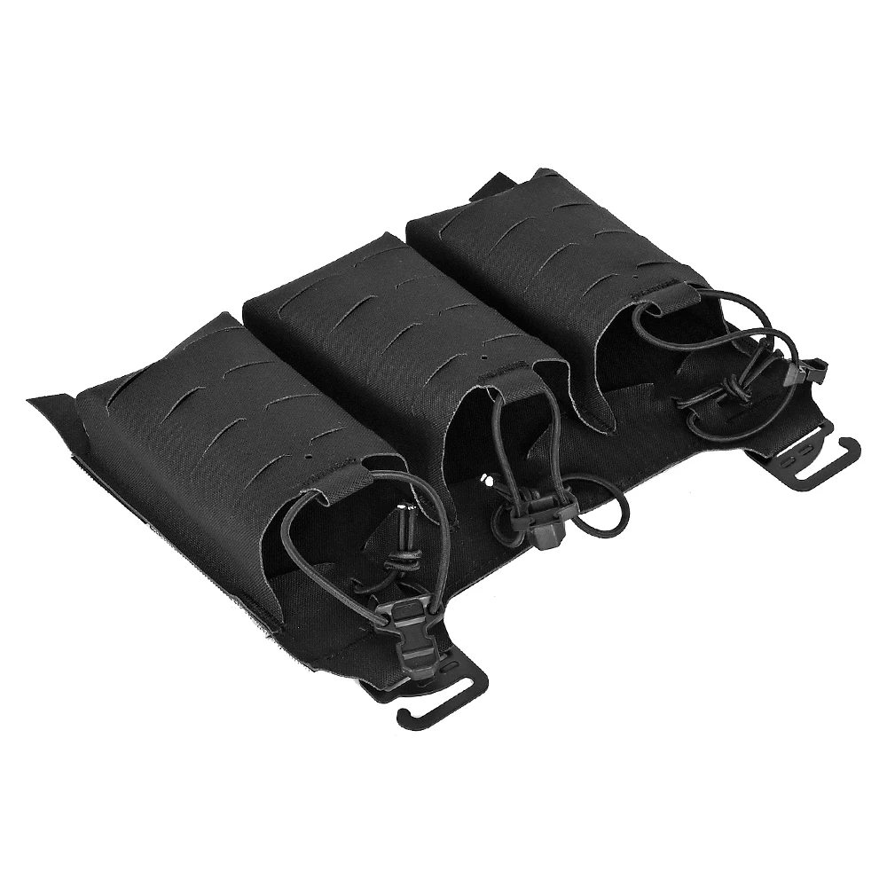 Bolsa Triple M4 para cargador, solapa frontal táctica adaptable, retención de gancho G, Bungee Pull Tab, corte láser, laminado, nailon 500D, Airsoft, 5,56