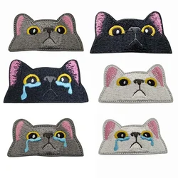 3,7*7 CM/negro, blanco, gris insignias divertidas de expresión de gato bordado parches de gancho y bucle pegatinas tácticas en mochila, brazalete