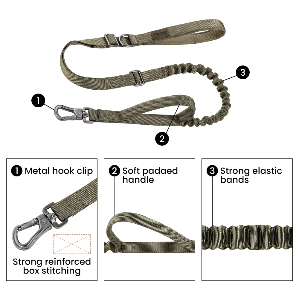 Correa táctica para perro, correa elástica de nailon duradero, mango de Control alemán, suministro de entrenamiento para caminar, perros medianos y grandes - imagen 3