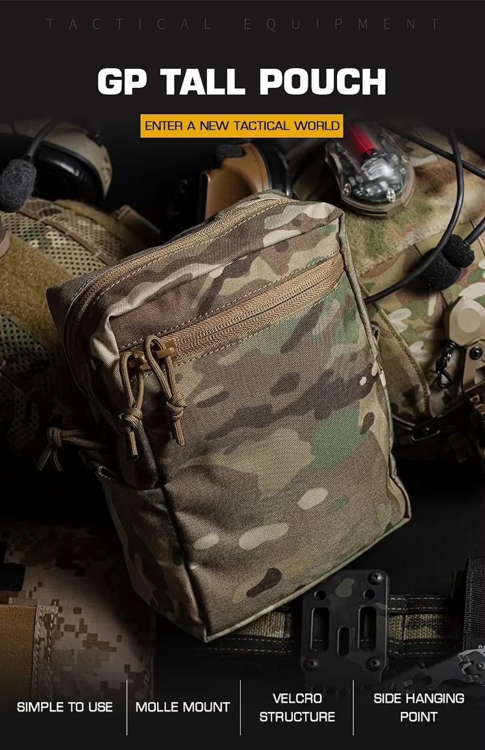 Bolsa YKK portátil para acampar al aire libre, sistema MOLLE, accesorios para chaleco de Camping montados, diseño en capas de gran capacidad - imagen 2