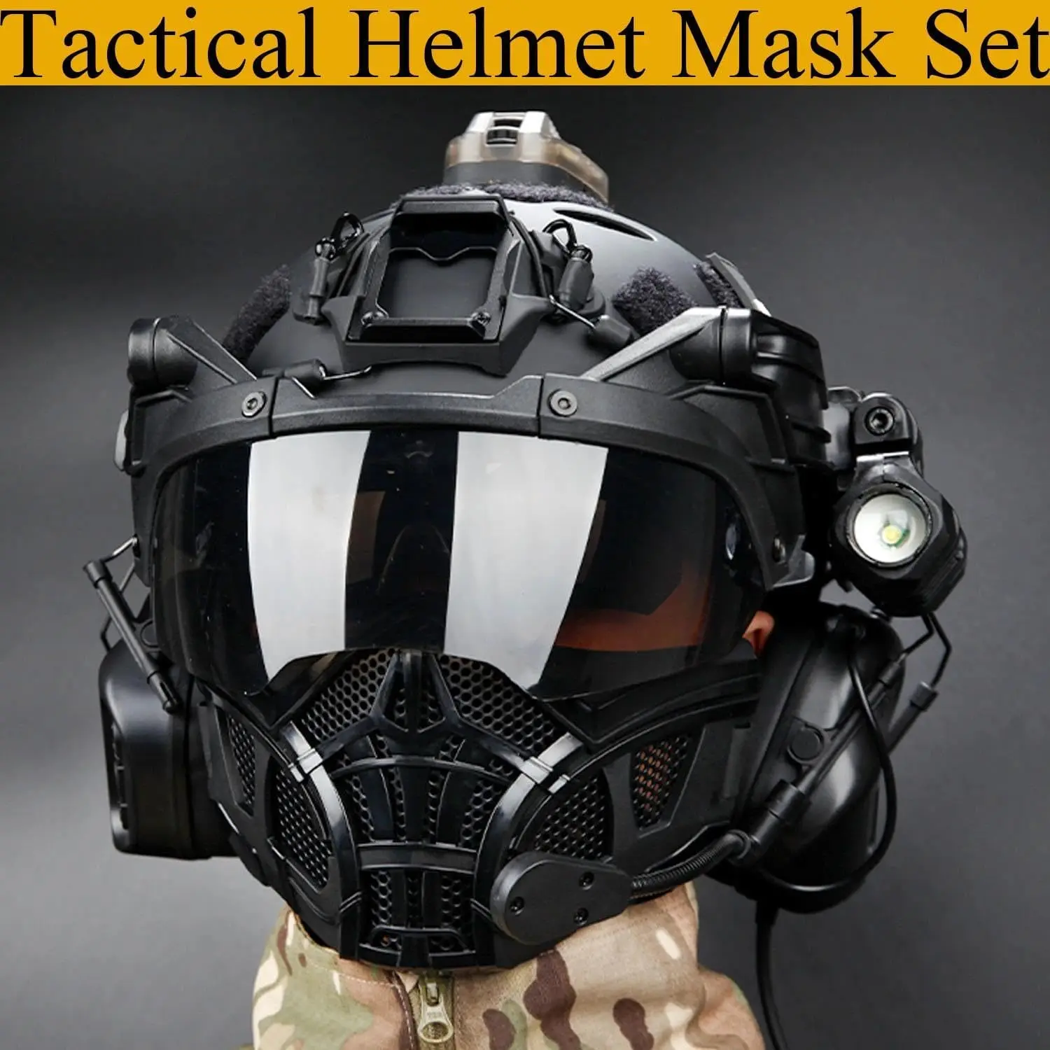 Juego de máscara táctica de casco FAST SF con máscara de malla de silicona de media cara Airsoft gafas abatibles para caza al aire libre Paintball Cosplay - imagen 3