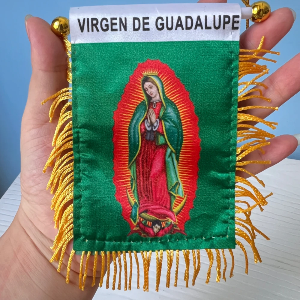 Bandera de Nuestra Señora de Guadalupe Virgen María, 10x14cm, decoración de ventana de coche, banderas colgantes de poliéster - imagen 3