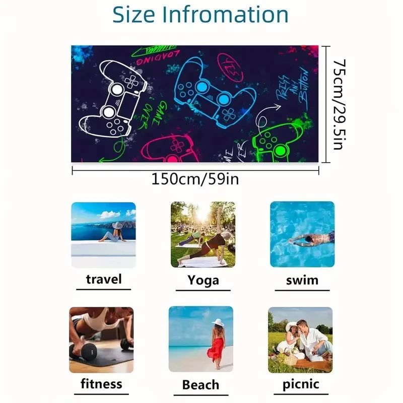 Toalla de playa de microfibra de secado rápido, 29x59 pulgadas, para entusiastas de los juegos, perfecta para piscina, baño, Camping y viajar, 1 ud. - imagen 5