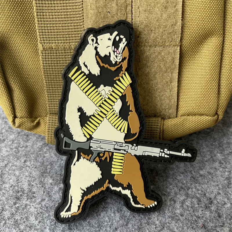 M240 oso metraladora Grizzly PVC parche gancho y bucle moral militar insignia ropa mochila decoración pegatinas - imagen 2