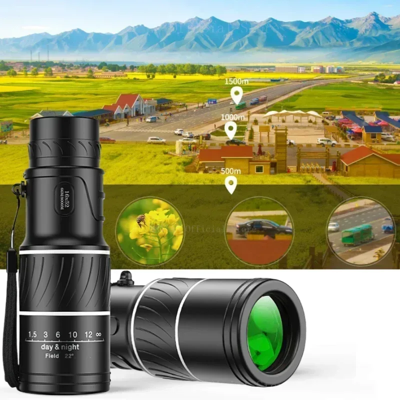 Telescopio monocular de película verde de alta definición para exteriores 16x52, telescopio de concierto de senderismo con poca luz y alcance HD - imagen 5