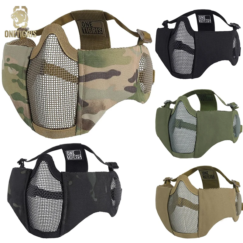 ONETIGRIS-mascarilla táctica plegable para Paintball, máscara elástica protectora, malla de acero y Metal, ajustable, CS, campo de guerra, tiro - imagen 2