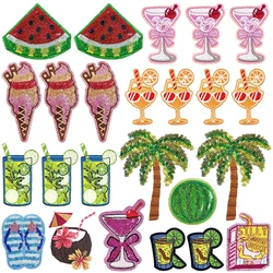 10 unids/lote de parches bordados de lentejuelas de árbol de coco para ropa, parche para planchar para ropa, helado, parche para coser, apliques DIY