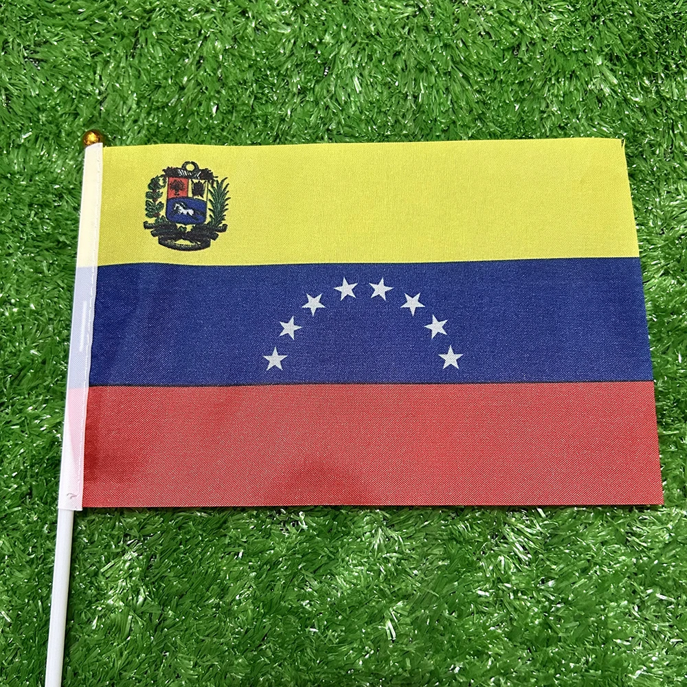 BANDERA SKY Bandera nacional de Venezuela 50/100 Uds 21*14cm banderas Venezuela onduladas a mano con poste de plástico para actividades deportivas decoración del hogar - imagen 5