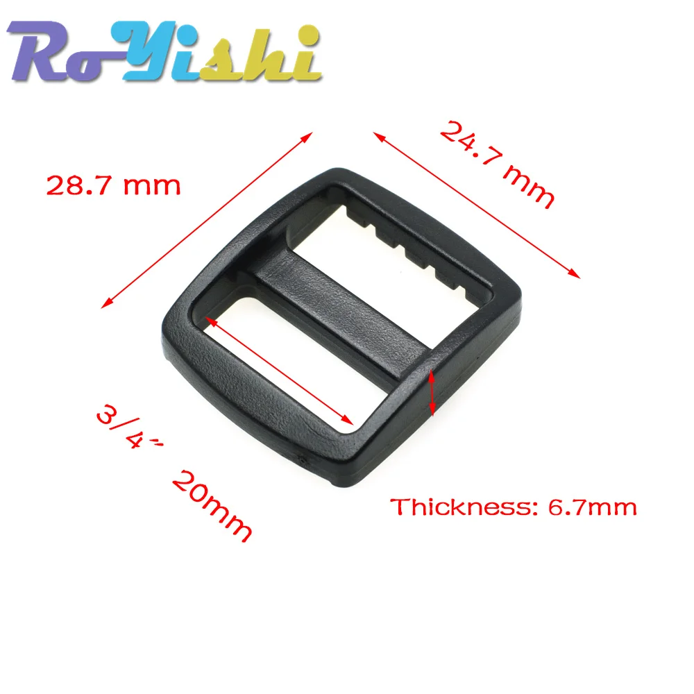 100 unids/pack deslizador de plástico Tri Glide ajustar hebillas correas de mochila de estilo más ancho negro - imagen 3