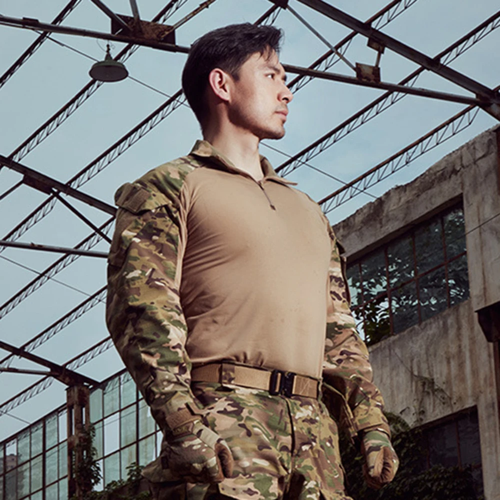 Camisa de combate de uniforme de camuflaje para hombre, camisa táctica de manga larga para exteriores, ropa de caza para acampar y Paintball - imagen 5