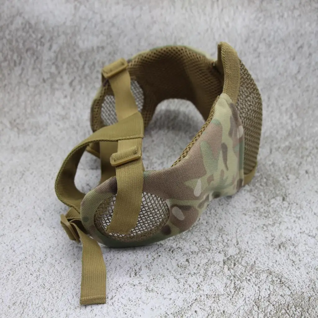 Mascarilla de media cara plegable de 6 ", máscara de malla Airsoft con protección para los oídos, Máscara protectora de cara inferior táctica militar para Paintball - imagen 4