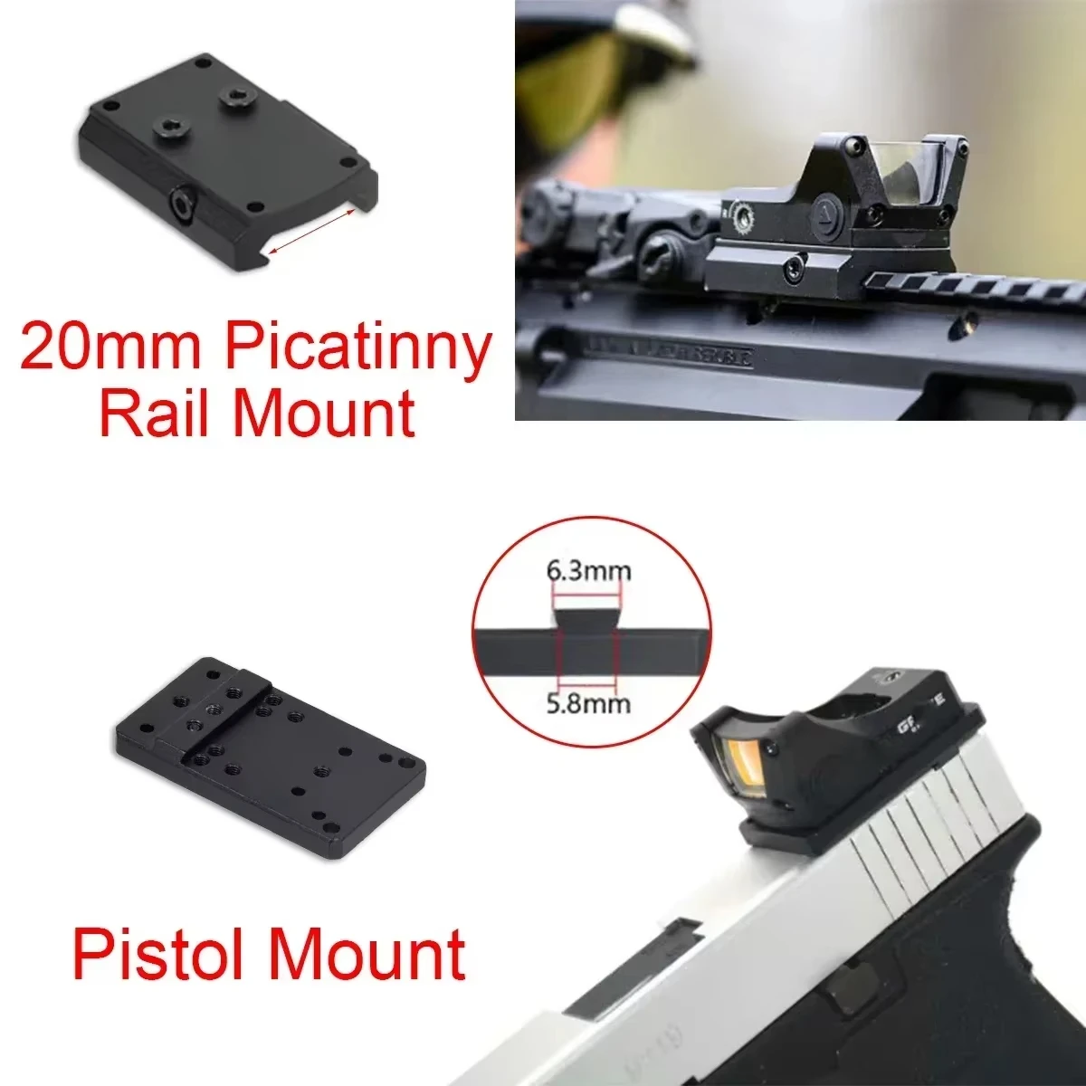 Mira táctica M1 M2 con punto rojo y verde, mira réflex 3MOA, mira telescópica de caza con soporte 1913 para pistola de Rifle Airsoft, riel de 20mm - imagen 4