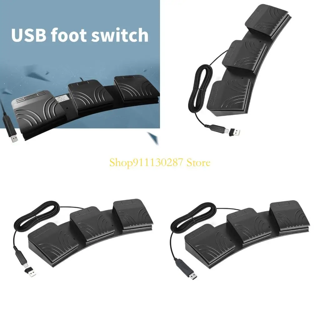 J1HC Triple Triple USB Foot Controlador personalizable Cadena teclado Multimedia Control para PC