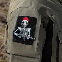 Parche táctico de calavera navideña, parches bordados divertidos con gancho y bucle, insignia de moral, brazalete del ejército militar, pegatinas para mochila