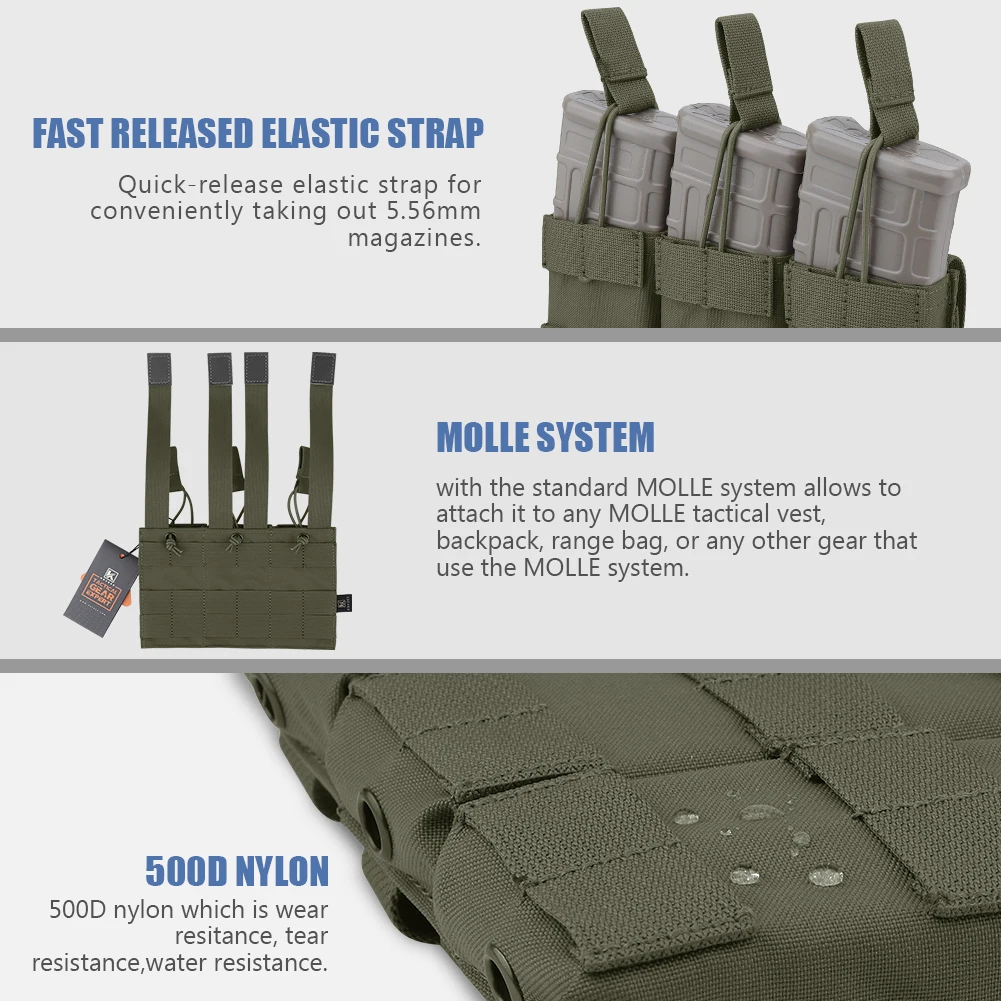 KRYDEX-bolsa táctica para revistas, soporte de correa MOLLE abierto individual/doble/Triple, bolsa Mag para accesorios de caza M4 M16 de 5,56mm - imagen 2