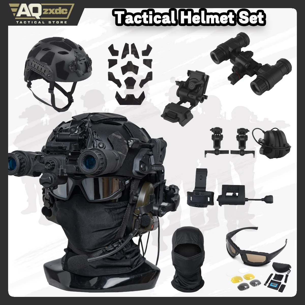 Conjunto de casco de asalto militar, con auricular táctico C5, casco con velcro, gafas binoculares de visión nocturna y soporte G24 para Airsoft