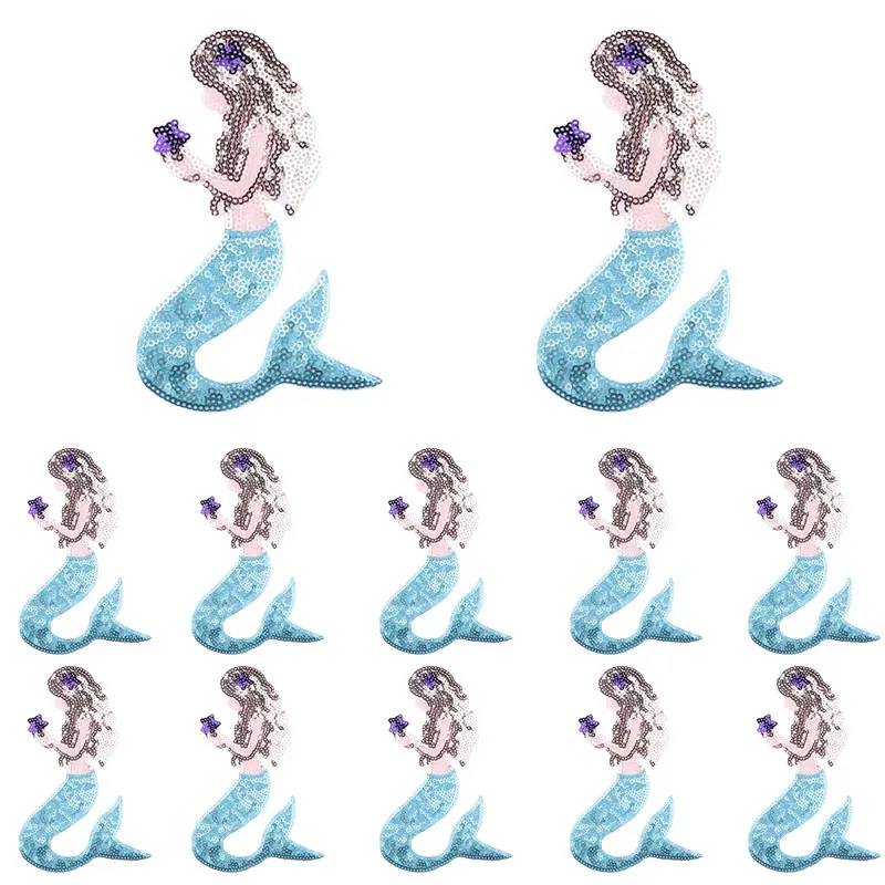 Parche bordado de sirena de lentejuelas DIY, accesorios decorativos de dibujos animados, apliques de costura para ropa, Jeans, 10 unids/lote - imagen 2