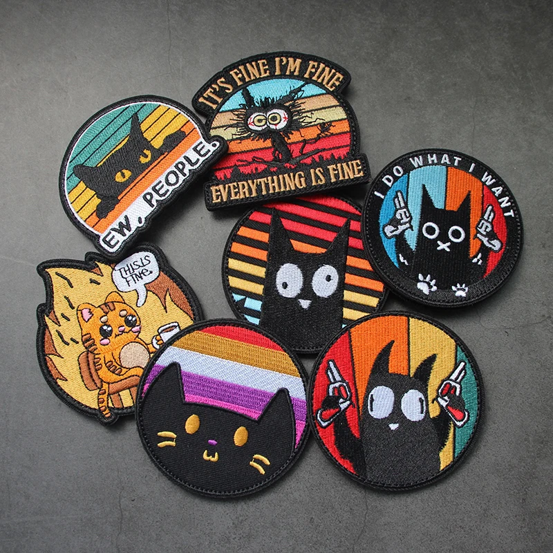 Parche bordado de gato arcoíris EW PEOPLE I Do What I Want, insignia táctica, apliques DIY, brazalete para decoración de bolsas de ropa - imagen 5