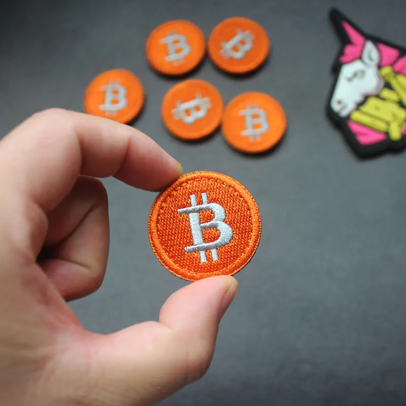 Personalidad trompeta redonda bordado 3D Bitcoins modelado moral capítulo DIY parche de costura mochila bolsa al aire libre pegatinas - imagen 5