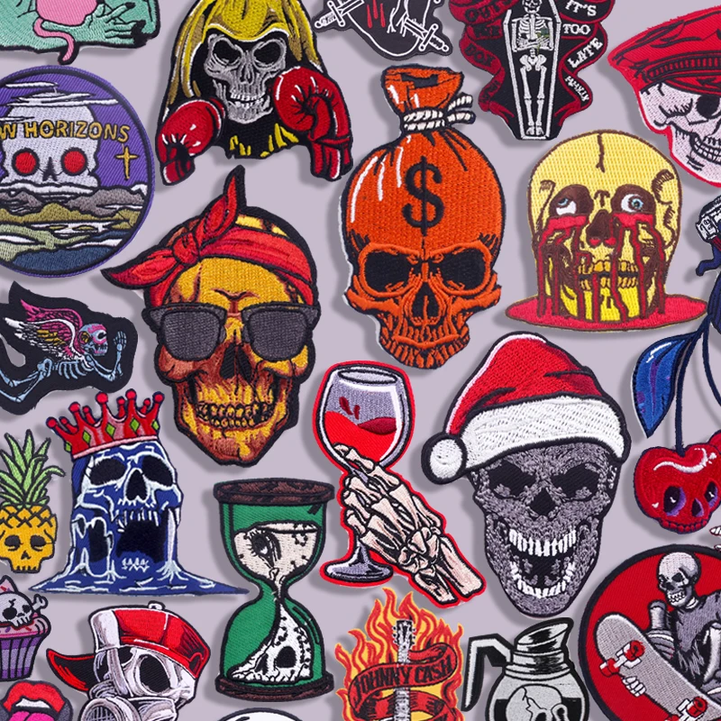 Parches bordados de calavera fresca, parche Punk, parches para planchar para ropa, parches de calavera de terror DIY, chaquetas, sombreros, insignias de planchado/costura