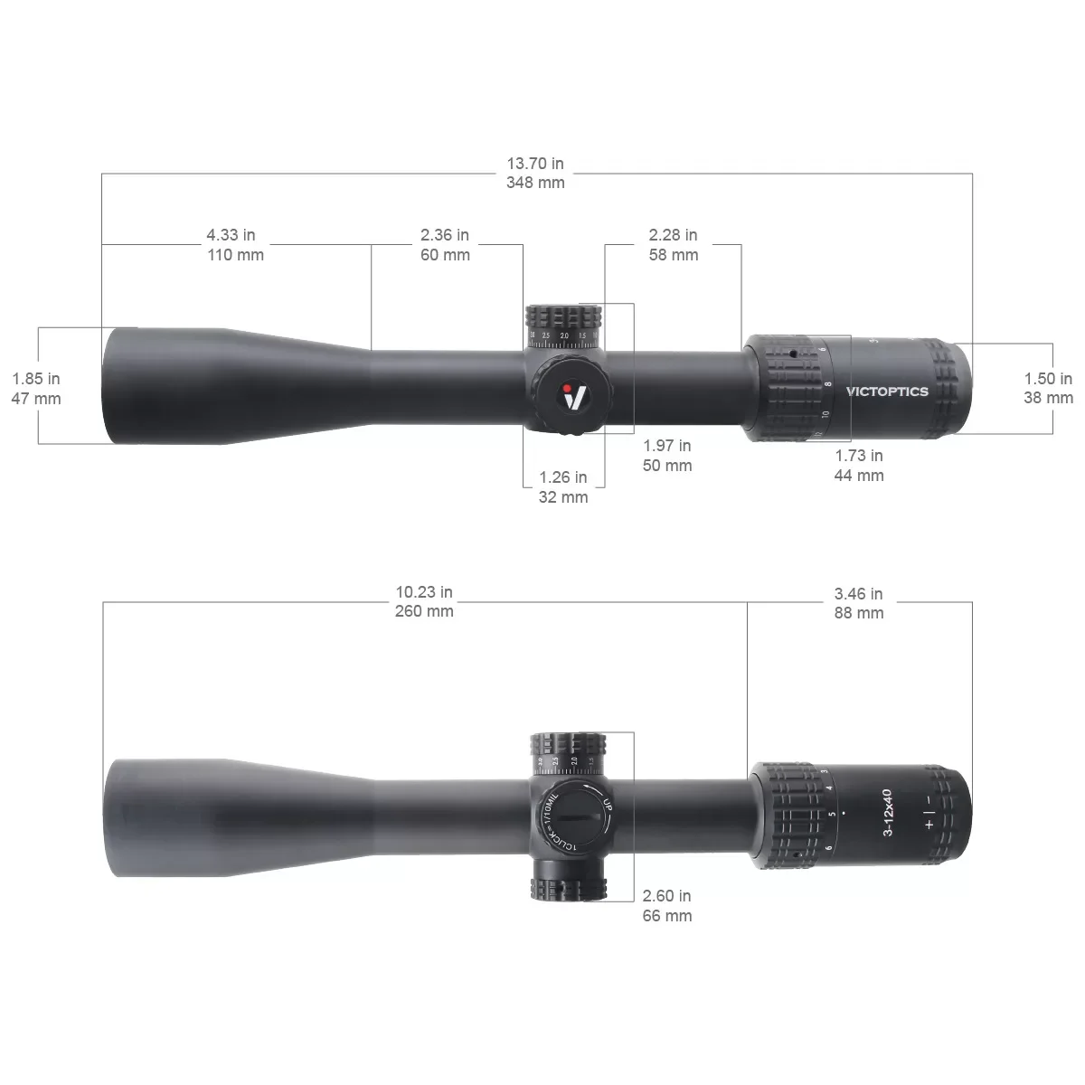 VictOptics 3-12x40 SFP Mira Telescópica | 1/10 MIL y Bloqueo de Torreta | Óptica HD y Enfoque Lateral | Para Rifle de Aire y Arma de Fuego - imagen 5
