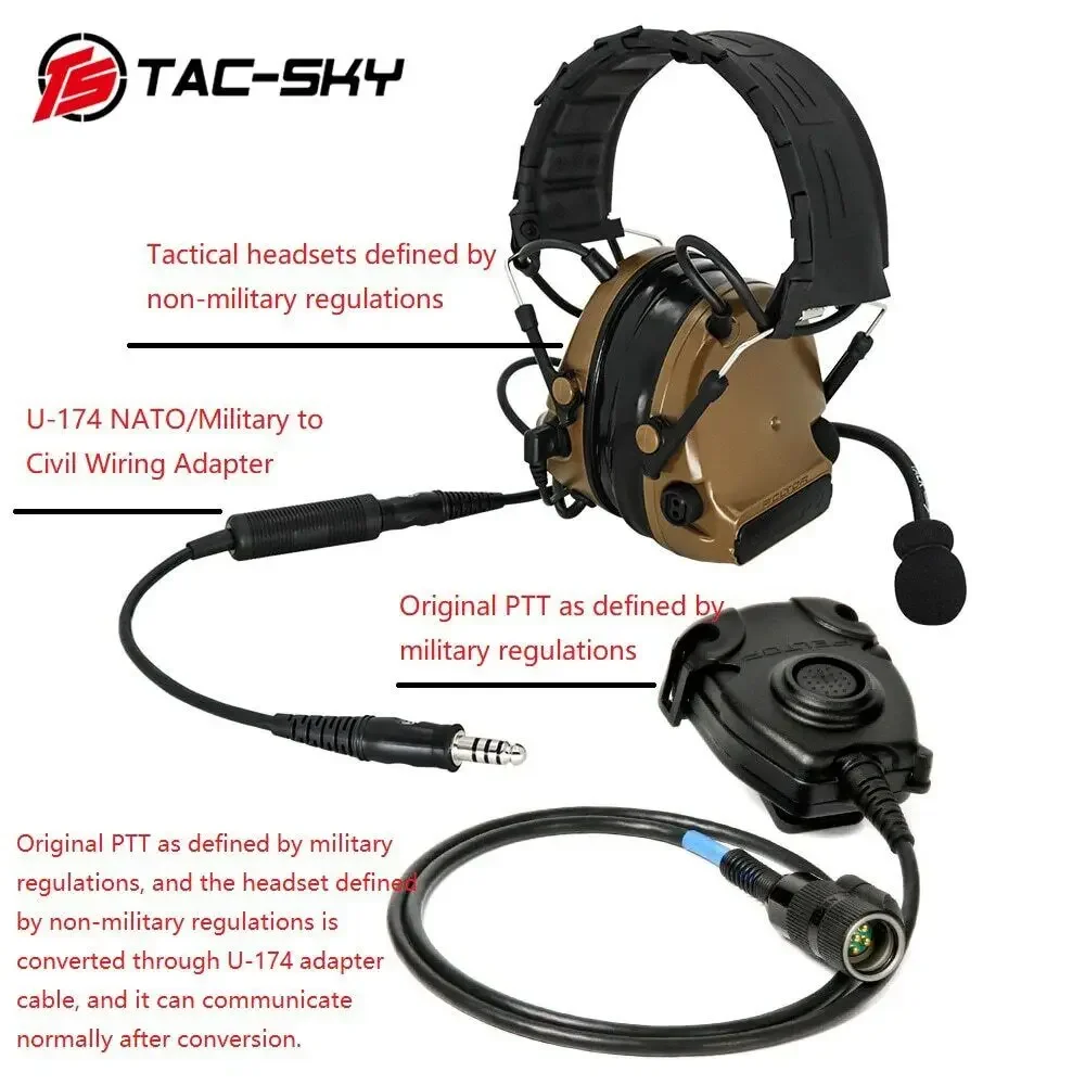 TS TAC-SKY U-174 NATO/militar a enchufe de cable civil para auriculares Comta Ii Iii MSA Sordin TCI auriculares tácticos - imagen 5