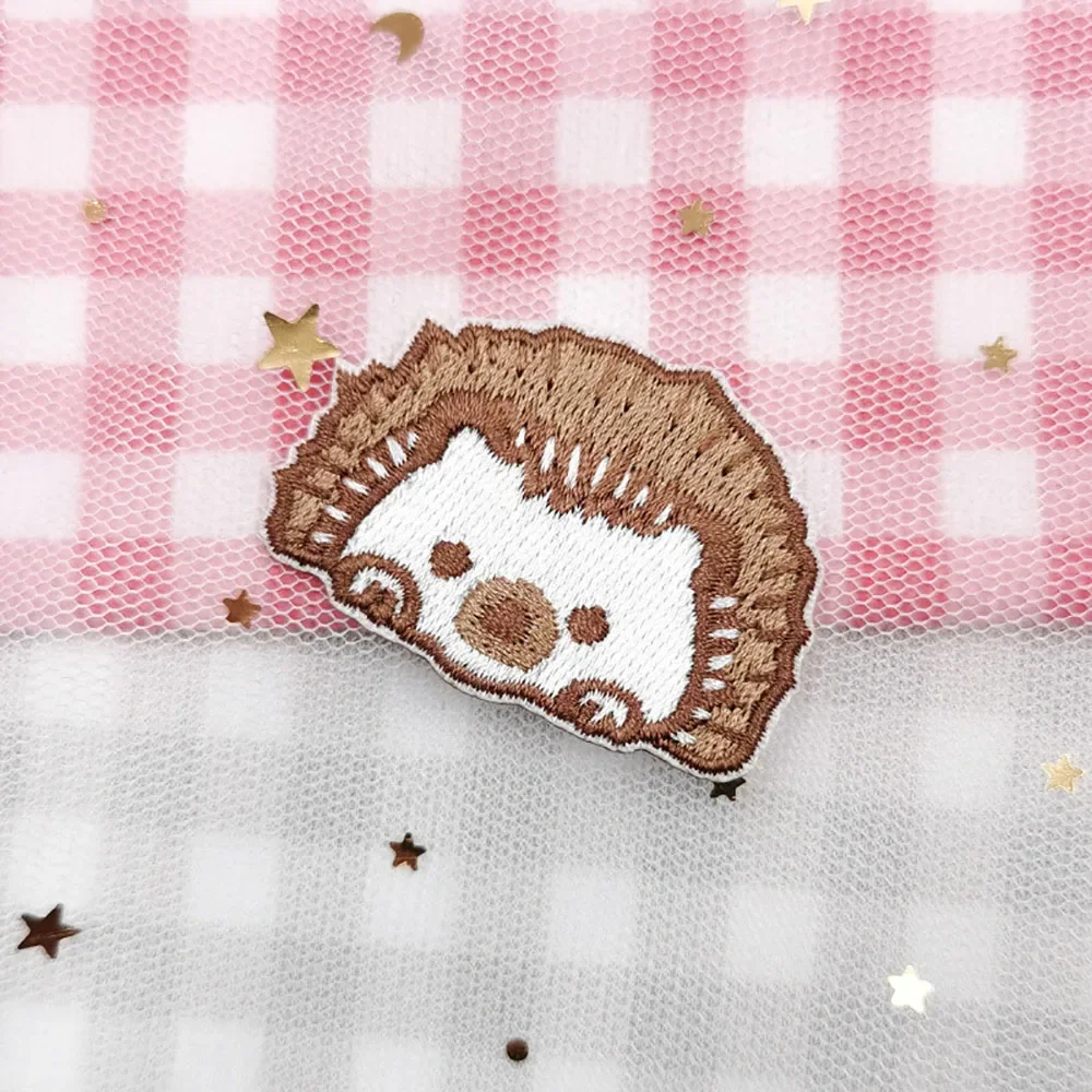 1 Juego de parches de tela de Animal bordado de dibujos animados DIY, Parche de erizo, gato, perro, mochila escolar, decoración, pegatina bordada - imagen 5