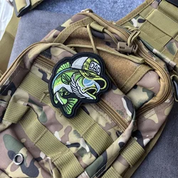 Parche táctico bordado de pez, insignias militares de moral, parches de gancho y bucle, pegatinas para ropa y mochilas