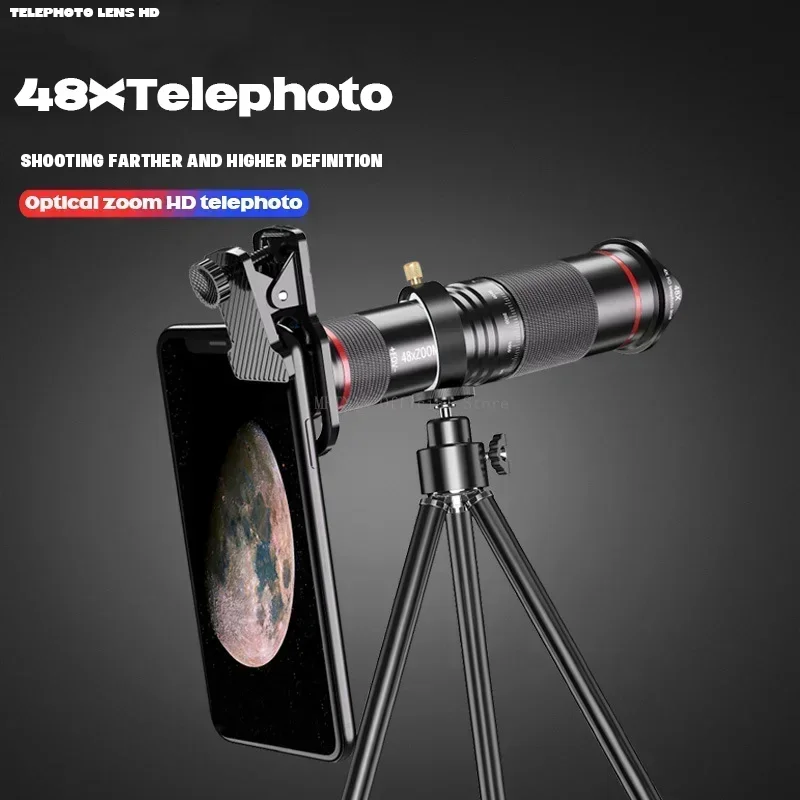 Lente de teléfono móvil con Zoom HD 48x, binoculares potentes, telescopio Monocular de Metal de largo alcance, teleobjetivo con trípode para acampar - imagen 4