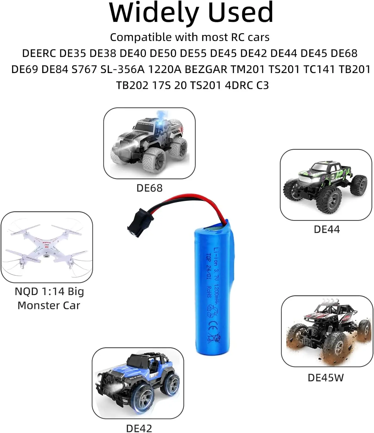 Batería recargable de iones de litio de 3,7 V y 1200mAh, enchufe de SM-2P para coches de Control remoto, camiones todoterreno monstruo de juguete, coche de carreras RC - imagen 2
