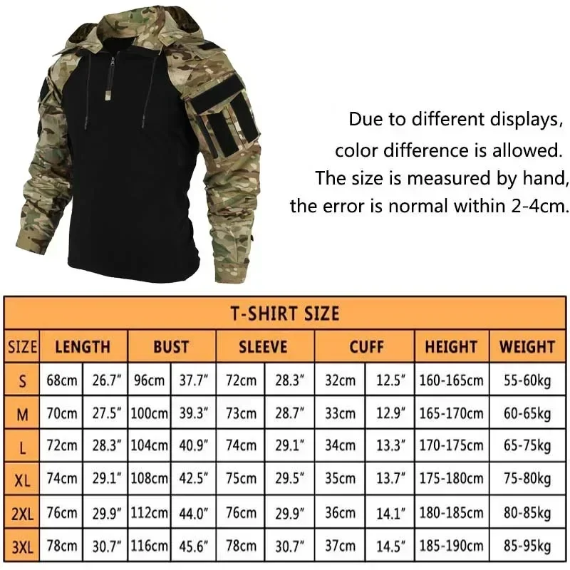 Camisas tácticas para hombre, camiseta de combate, camisa de camuflaje con capucha, resistente al desgaste, secado rápido, Camping, senderismo, caza, Paintball, Tops - imagen 3